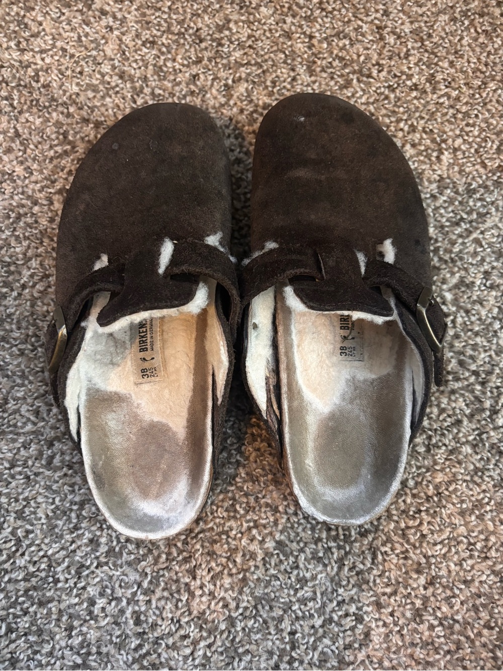 Birkenstock Brown Suede Shearling-Lined Clogs